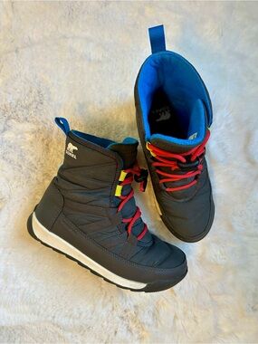 Sorel Whitney 2 Short Lace Kids Blue & Gray Insulated Winter Boots 3